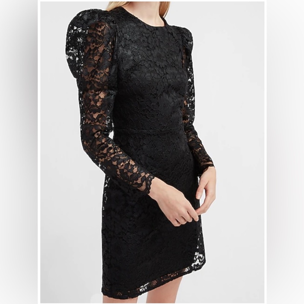 Lace Puff Sleeve Fit and Flare Dress 🖤